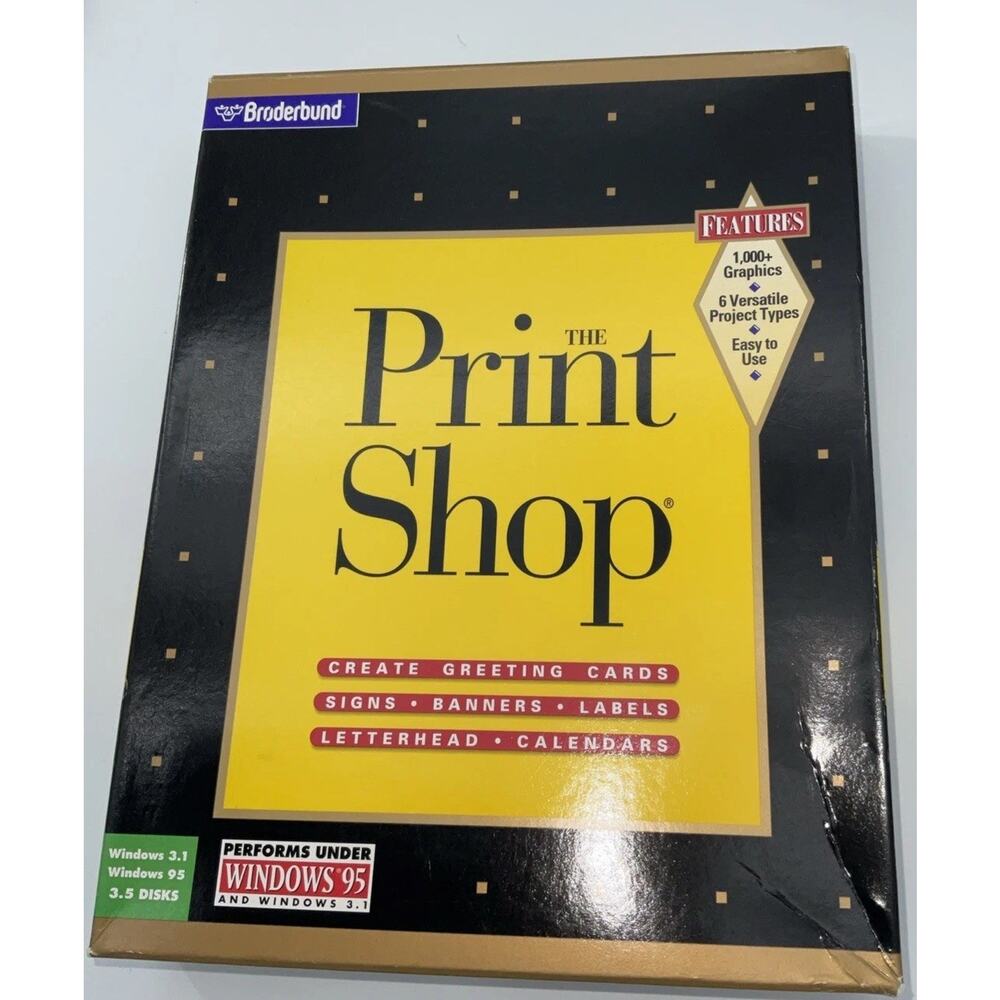 The Print Shop, Broderbund (PC, 1996) 3.5” Floppy, NIB SW